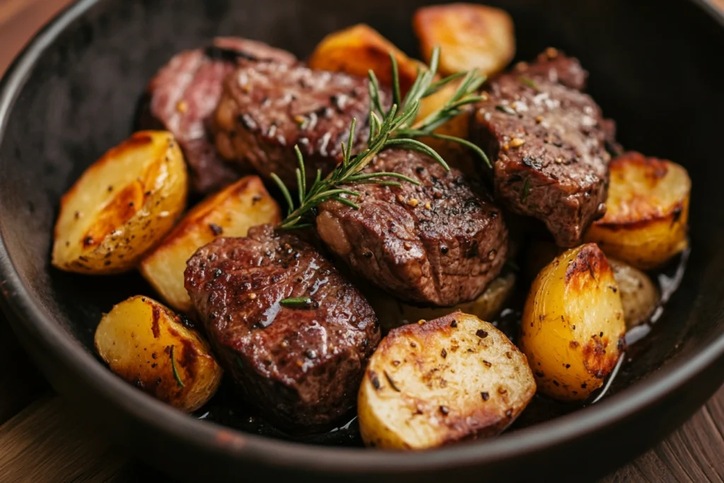 steak, potatoes, meal, diet, nutrition, health